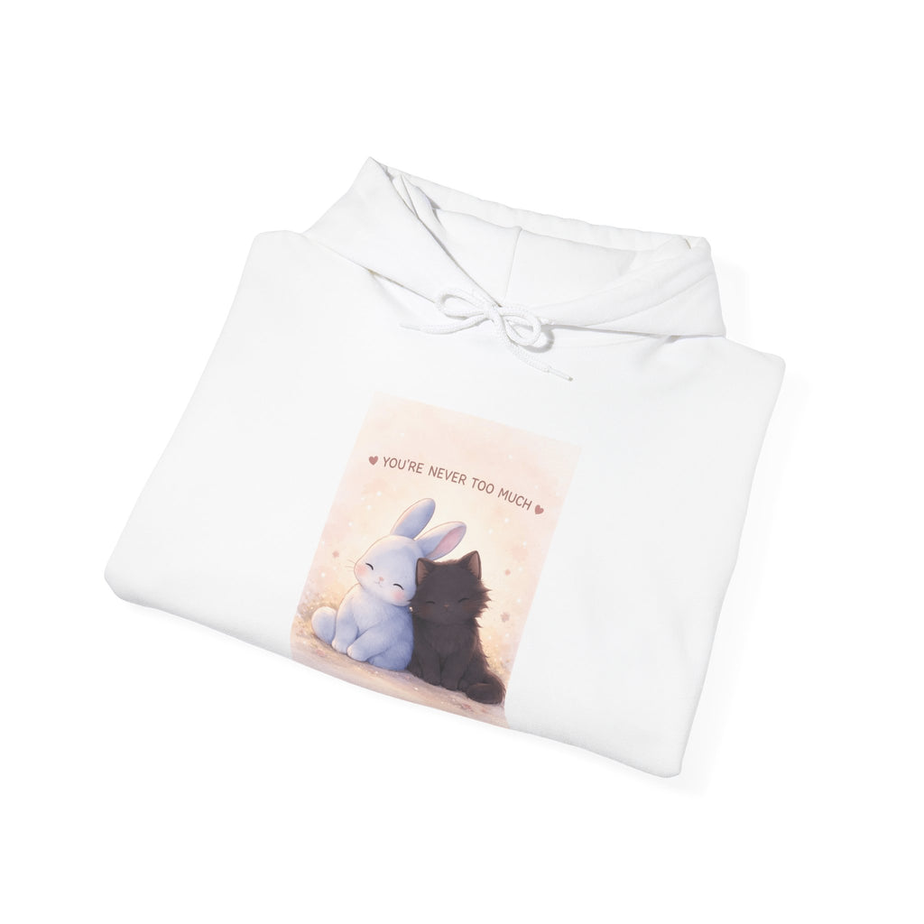 "YOU'RE NEVER TOO MUCH" Black Cat Hoodie | College Girl Gift | Fashion | KayKay Classics
