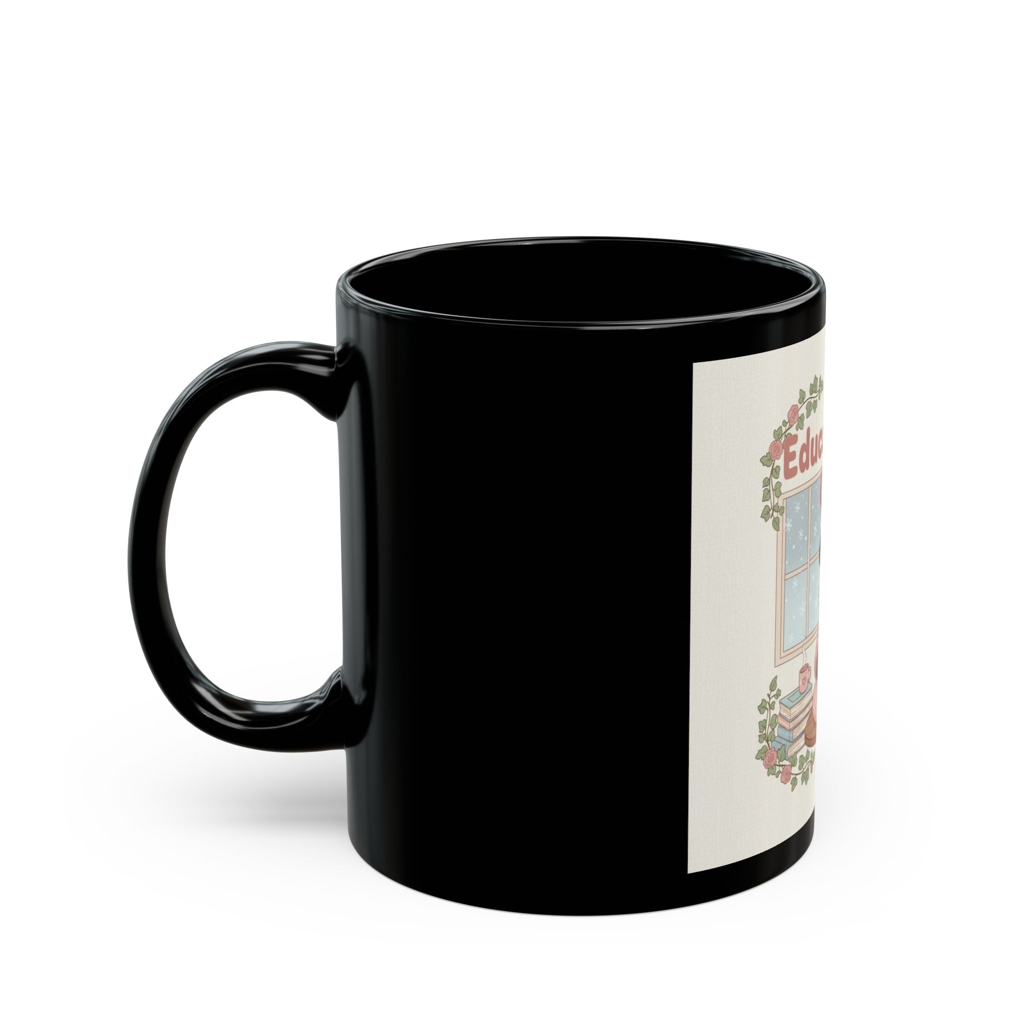Educated And Cute Panda, giraffe Black Mug 11oz