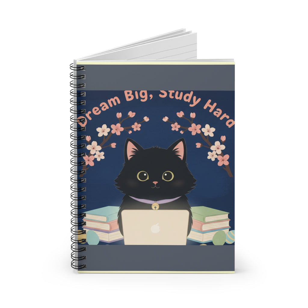 Black Cat Spiral Notebook – Dream Big Study Hard