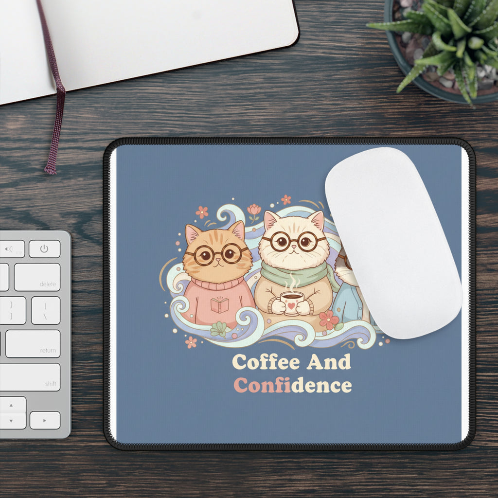 Cats With Glasses Mouse Pad – Coffee and Confidence