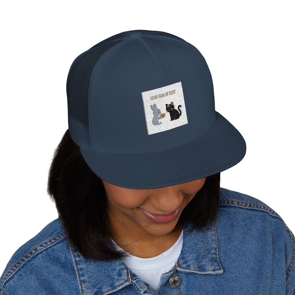 "LOVE CAN BE SOFT" Black Cat Trucker Cap | College Girl Gift | Fashion | KayKay Classics