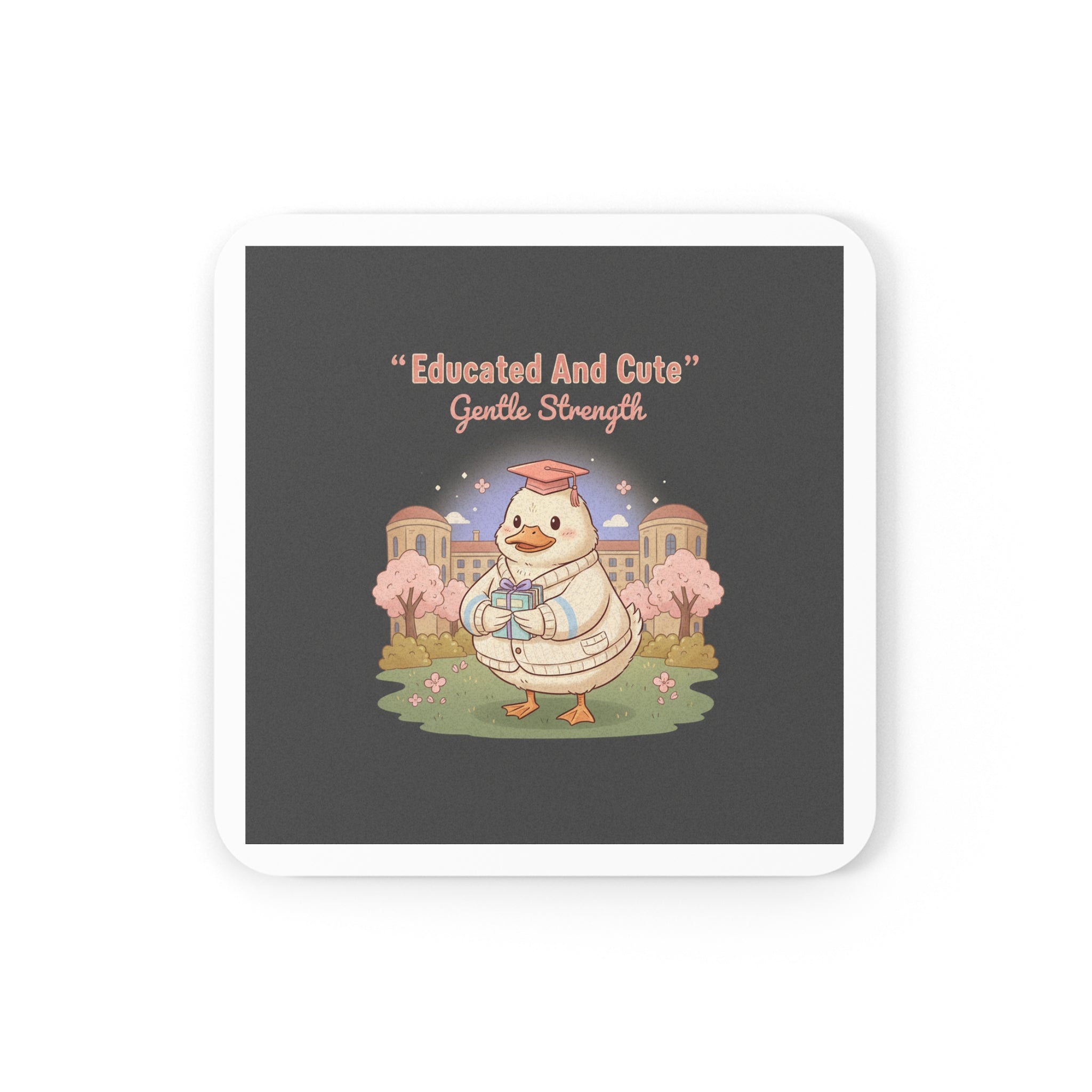 Duck In A Cardigan Cork Coaster – Educated and Cute Gentle Strength