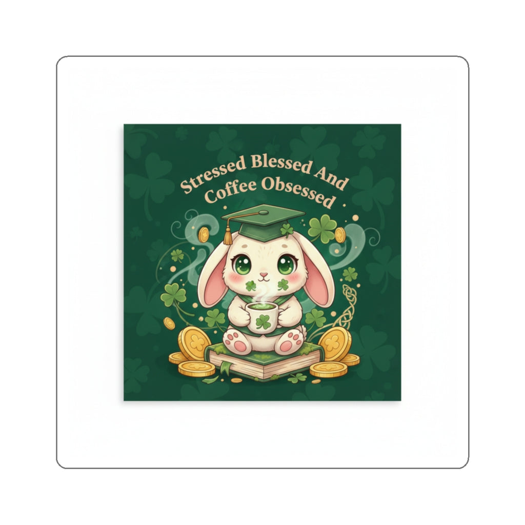 Rabbit Die-Cut Sticker – Stressed Blessed and Coffee Obsessed