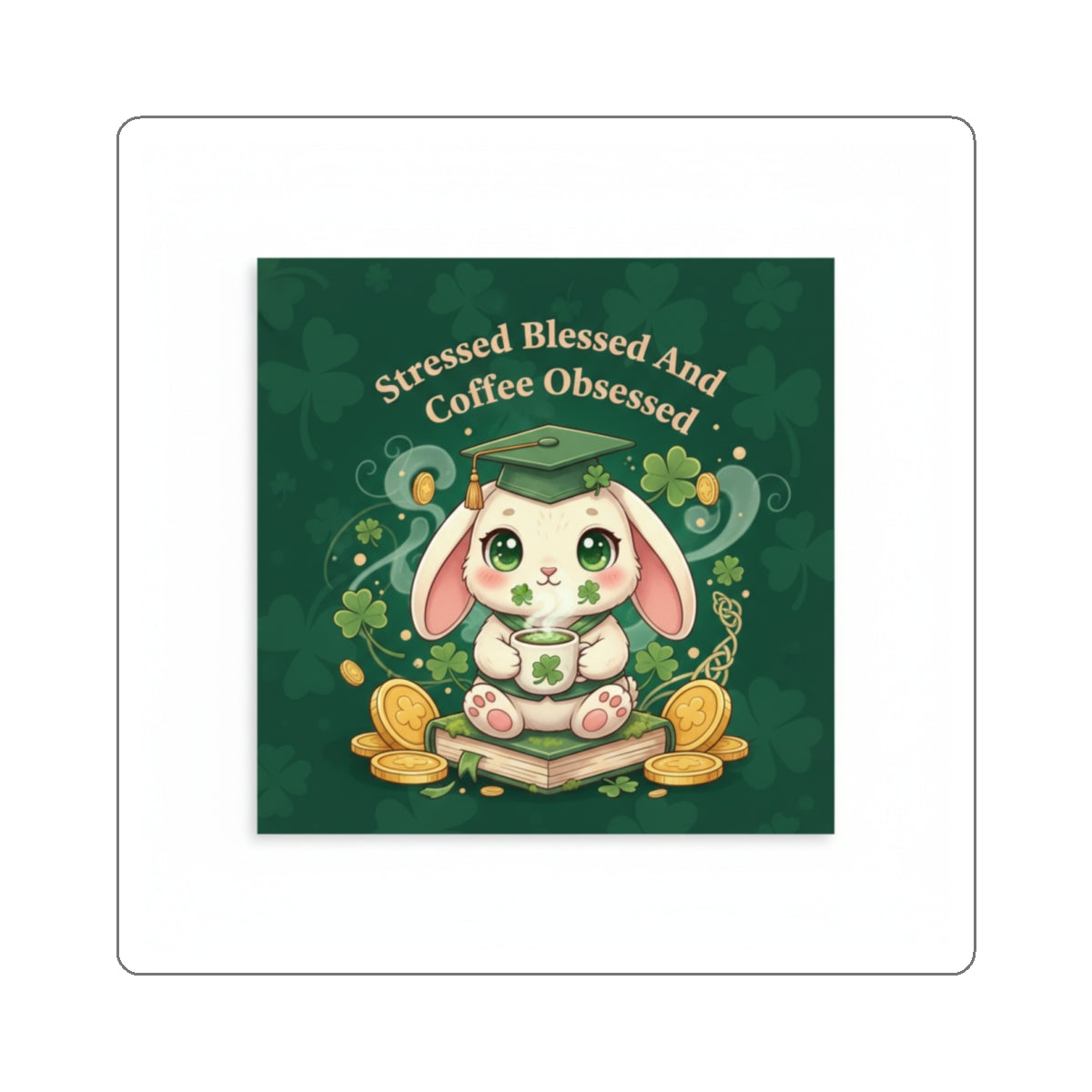 Rabbit Die-Cut Sticker – Stressed Blessed and Coffee Obsessed