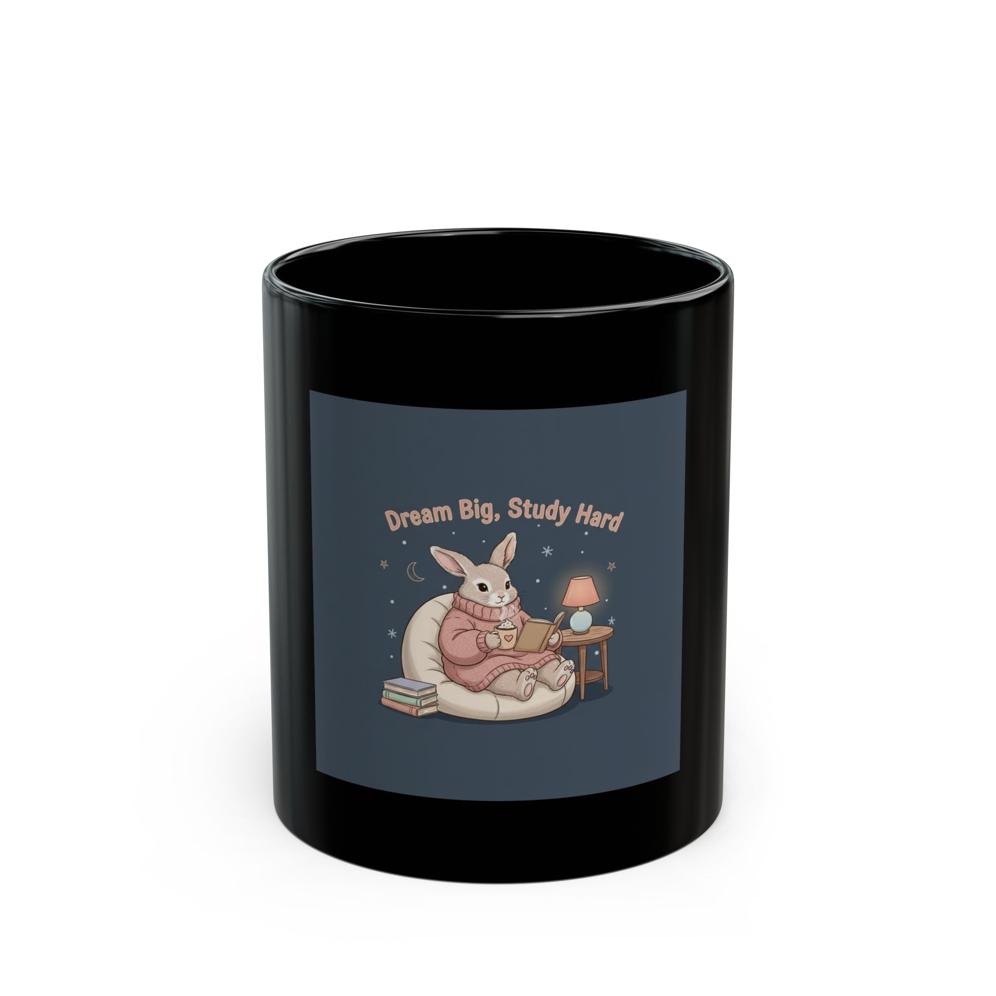 Bunny Black Mug 11oz – Dream Big Study Hard