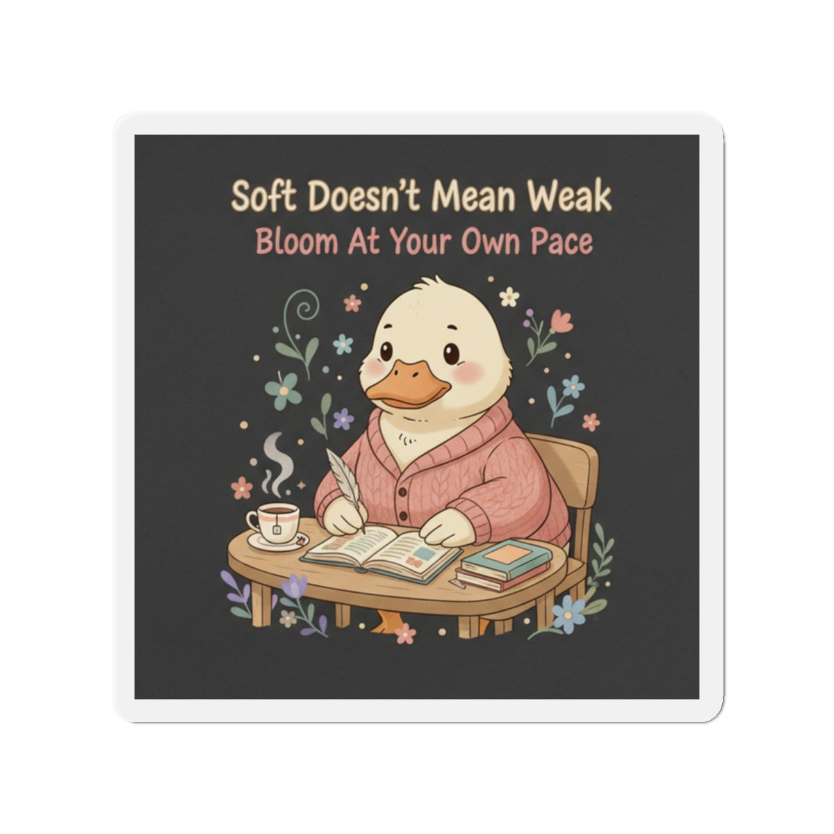 Duck In A Cardigan Die-Cut Magnet – Soft Doesnt Mean Weak Bloom at Your Own