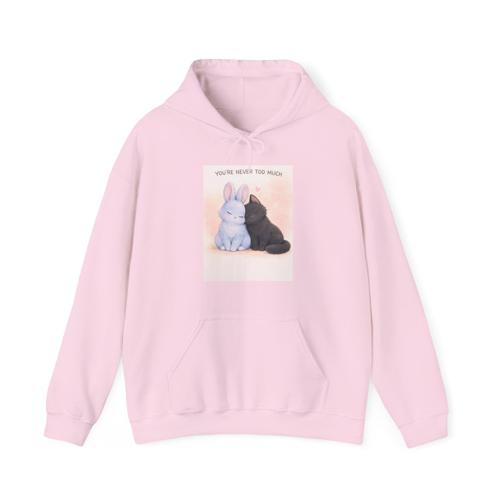 "YOU'RE NEVER TOO MUCH" Black Cat Hoodie | College Girl Gift | Fashion | KayKay Classics