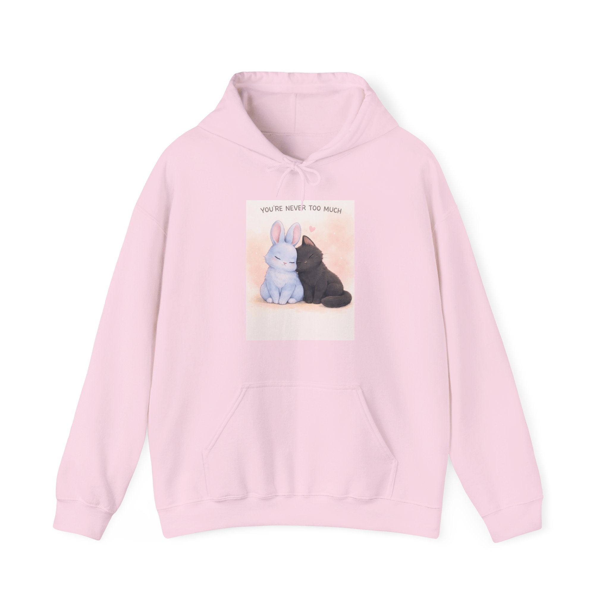 "YOU'RE NEVER TOO MUCH" Black Cat Hoodie | College Girl Gift | Fashion | KayKay Classics