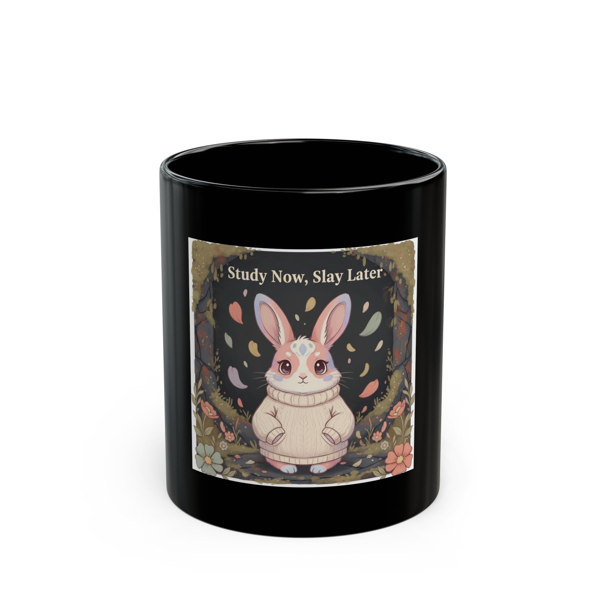 Bunny Black Mug 11oz – Study Now Slay Later