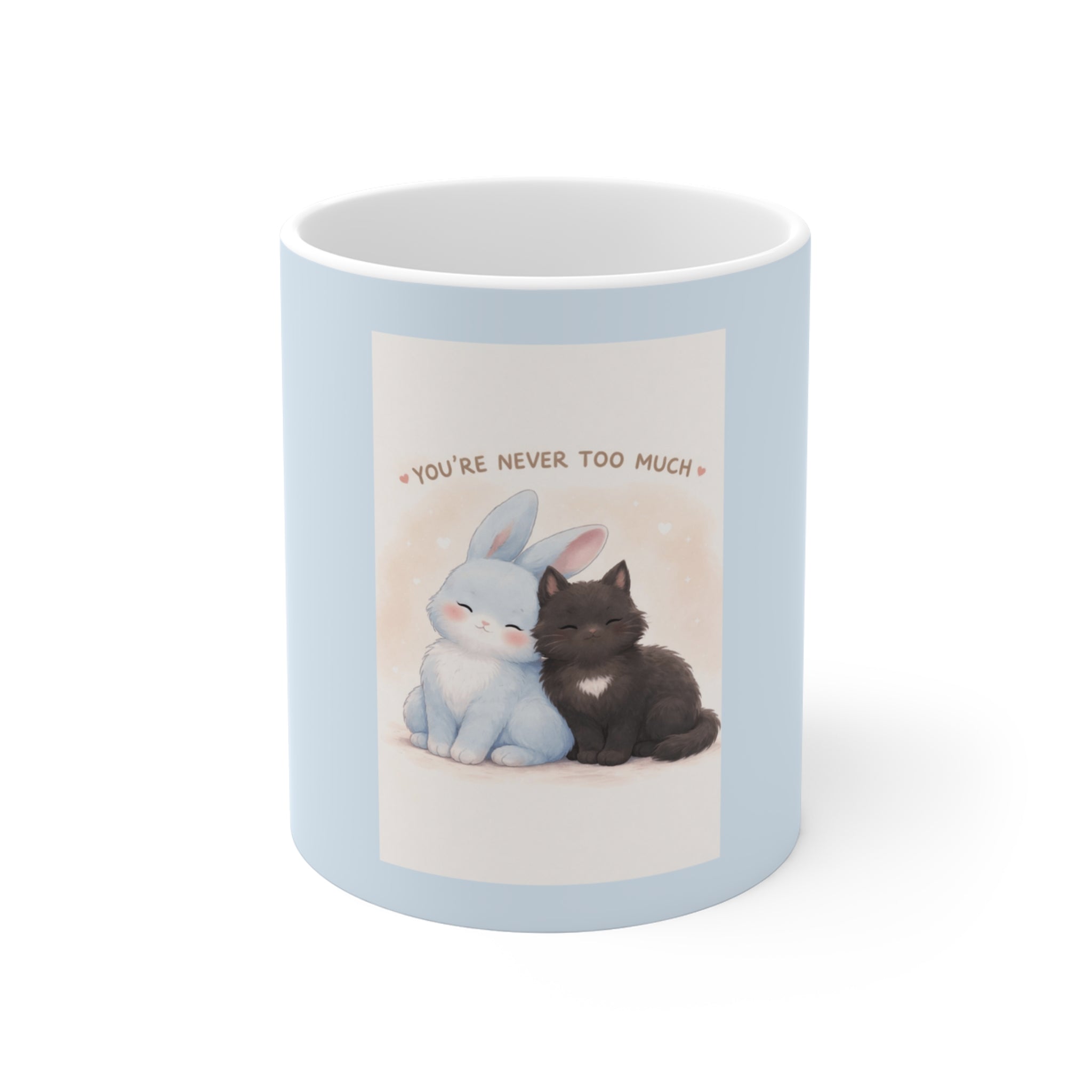 "YOU'RE NEVER TOO MUCH" Black Cat Mug | College Girl Gift | Fashion | KayKay Classics