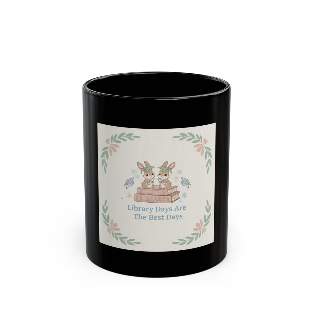 Library Days Are The Best Days Rabbits Black Mug 11oz