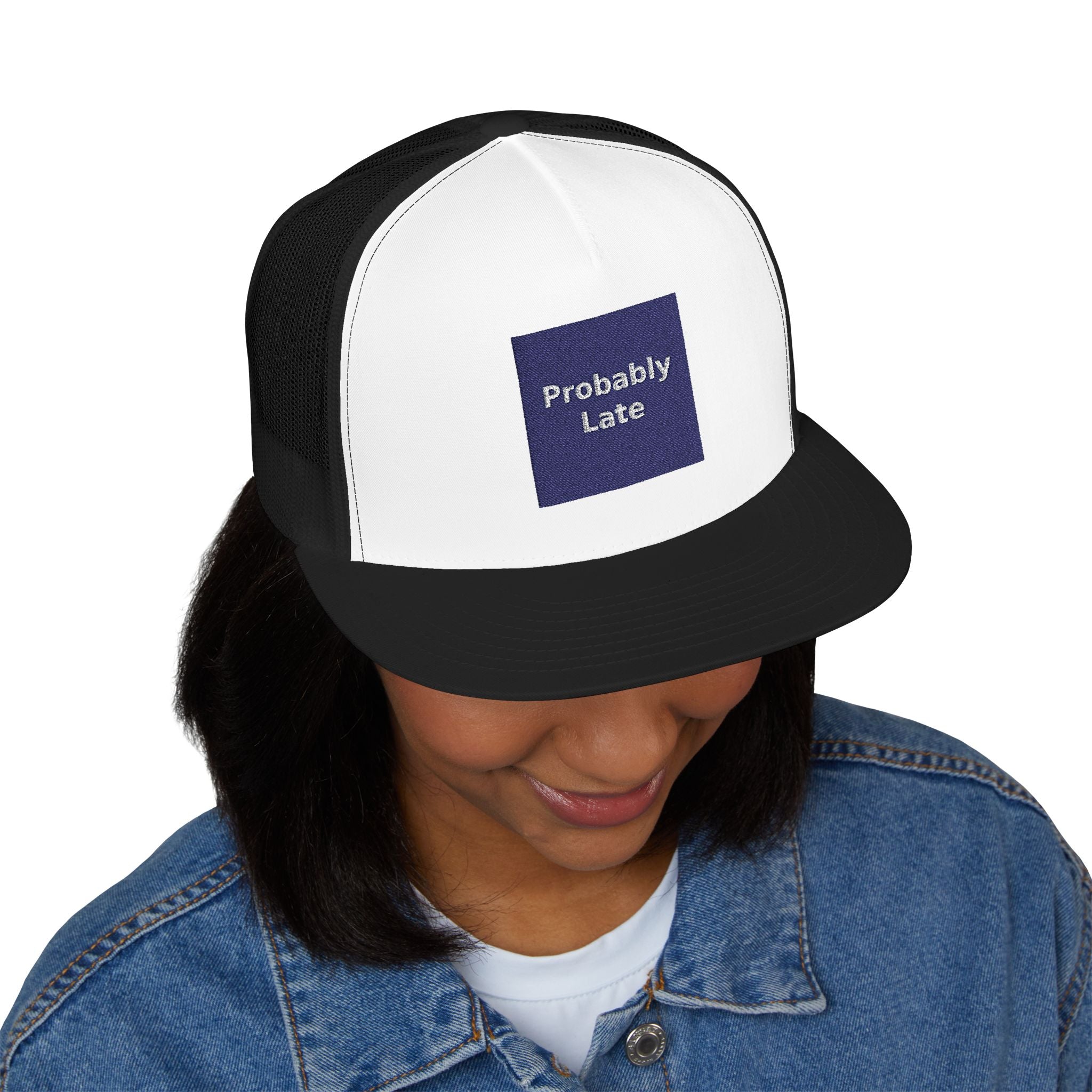 "Probably Late" Black Cat Trucker Cap | College Girl Gift | Fashion | KayKay Classics