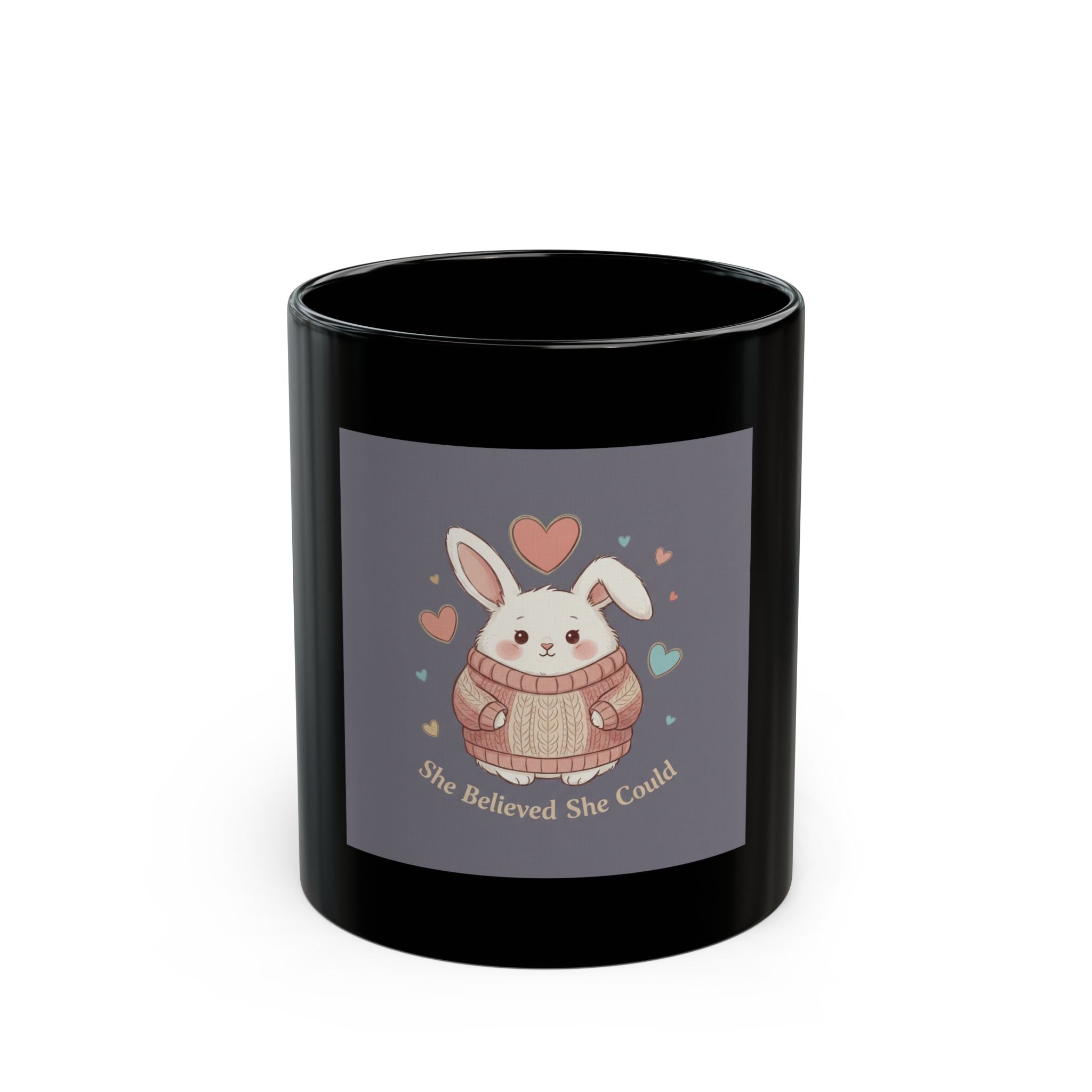 Bunny Black Mug 11oz – She Believed She Could