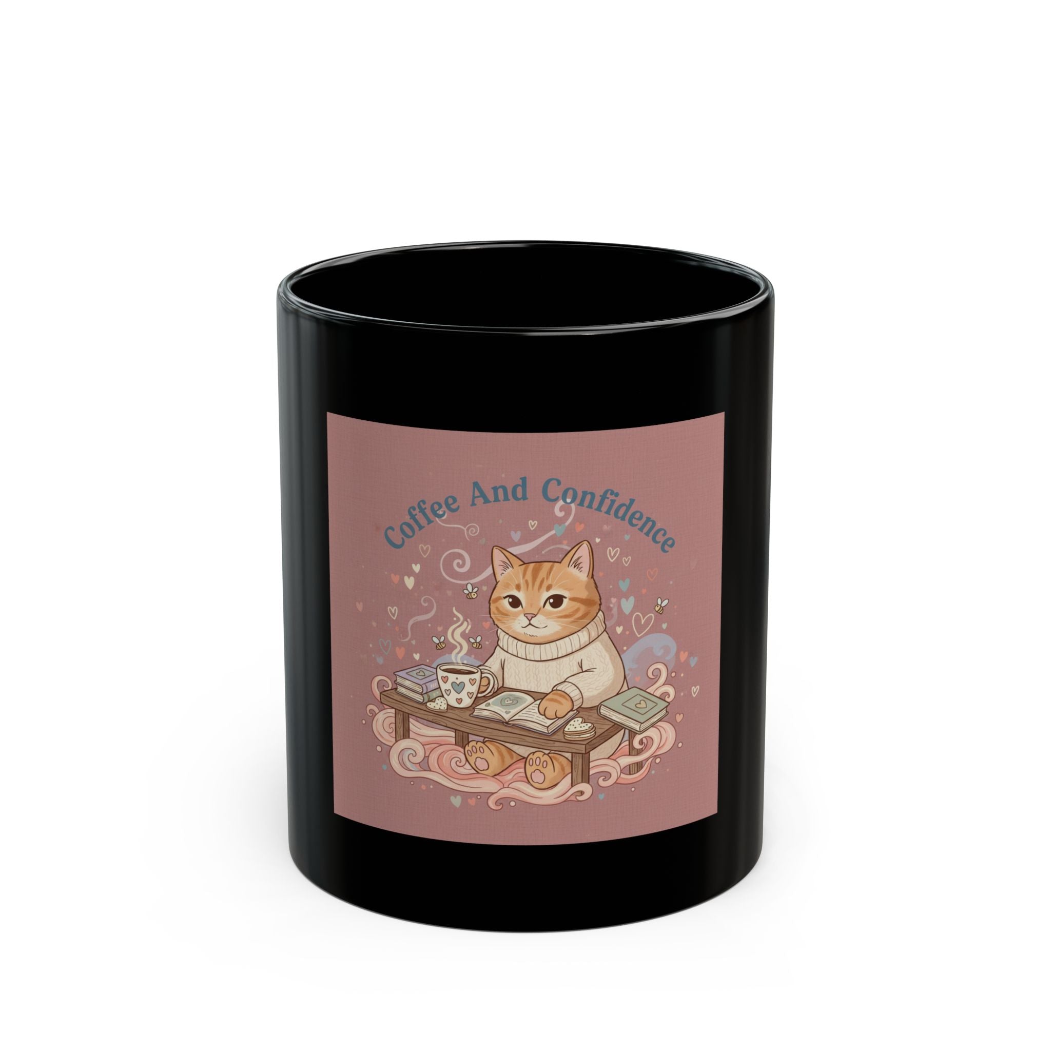 Coffee And Confidence Cat Black Mug 11oz