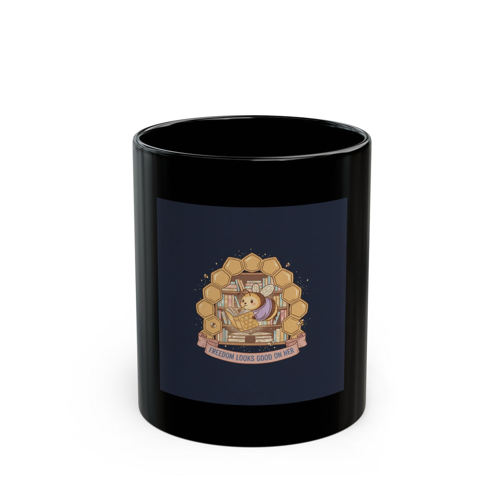 Honeybees Black Mug 11oz – Freedom Looks Good on Her