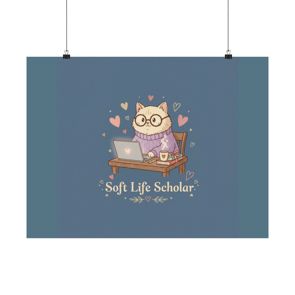 Soft Life Scholar Cat Poster