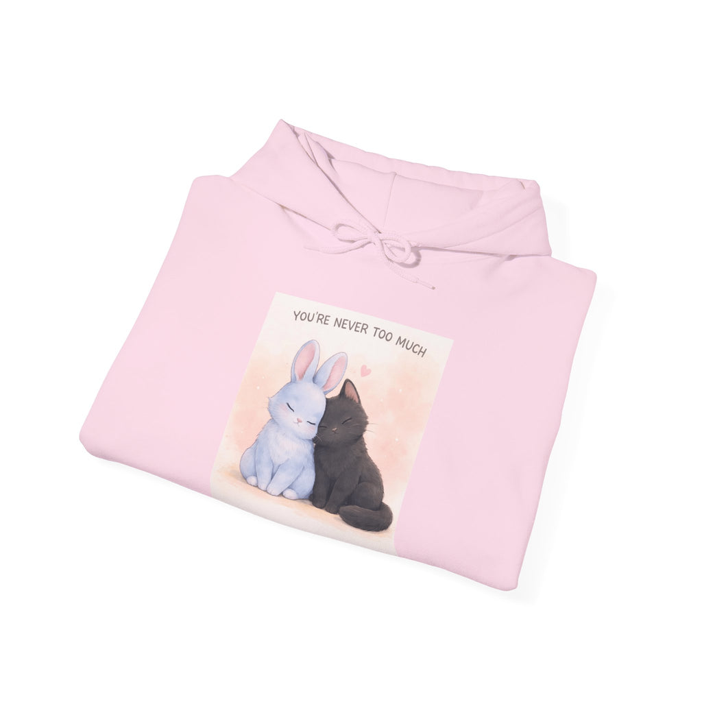 "YOU'RE NEVER TOO MUCH" Black Cat Hoodie | College Girl Gift | Fashion | KayKay Classics