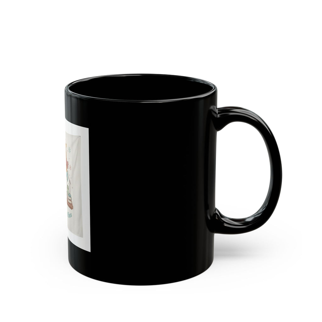 Study Buddy Vibes Panda, giraffe Black Mug 11oz