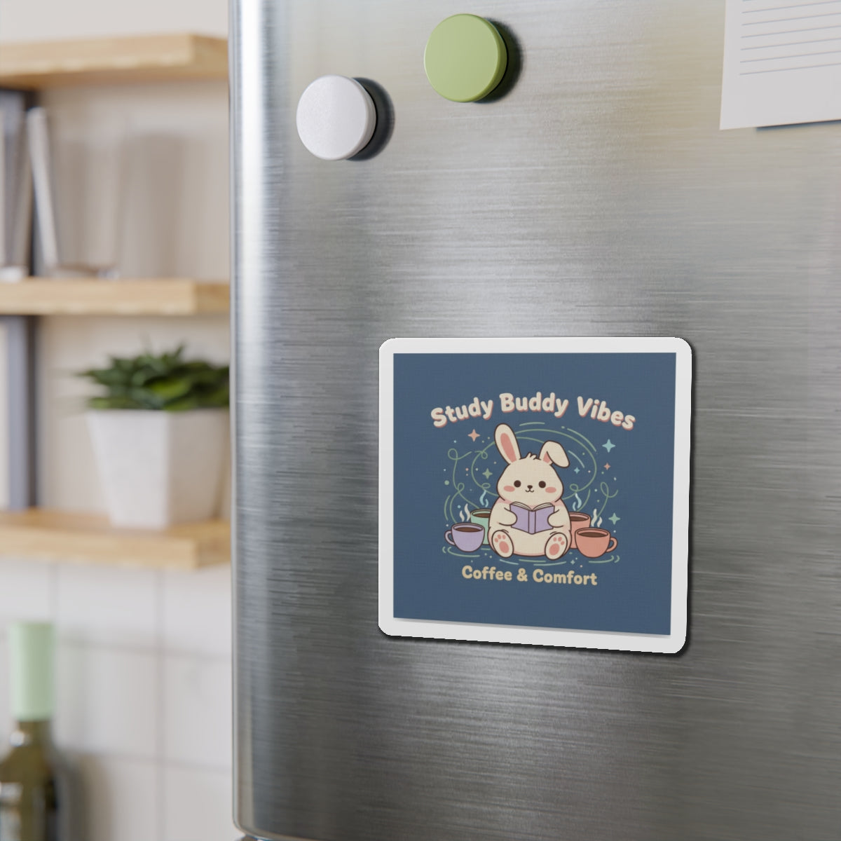 Bunny Die-Cut Magnet – Study Buddy Vibes Coffee Comfort