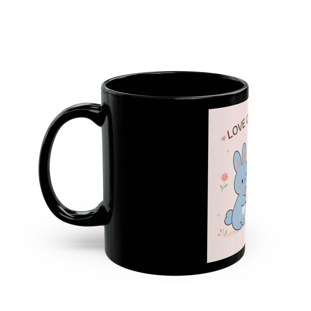 LOVE CAN BE SOFT Rabbit, cat Black Mug 11oz