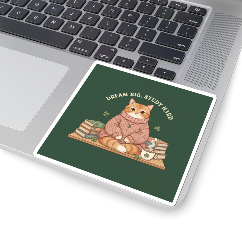 Cat Kiss-Cut Sticker – Dream Big, Study Hard