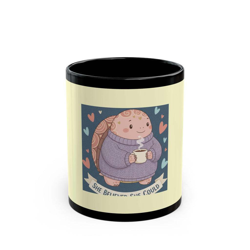 Turtle Black Mug 11oz – She Believed She Could