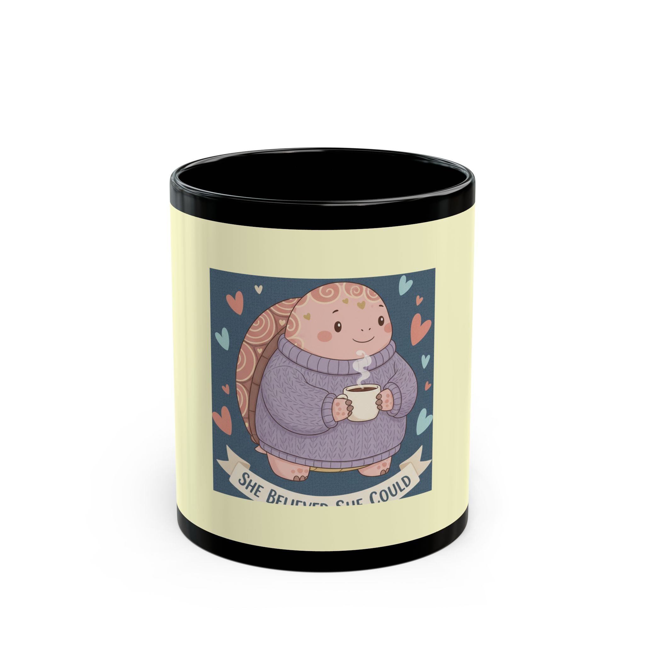 Turtle Black Mug 11oz – She Believed She Could
