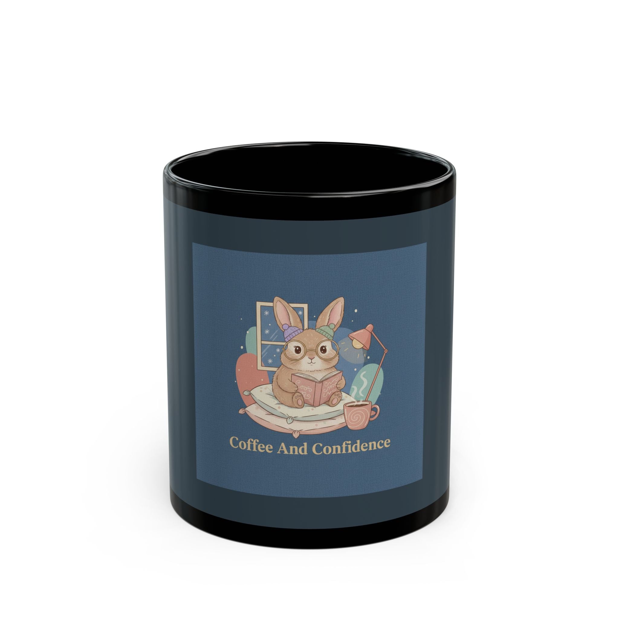 Rabbit Black Mug 11oz – Coffee and Confidence