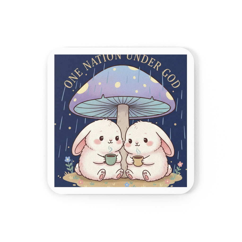Two Cute Bunnies Cork Coaster – One Nation Under God