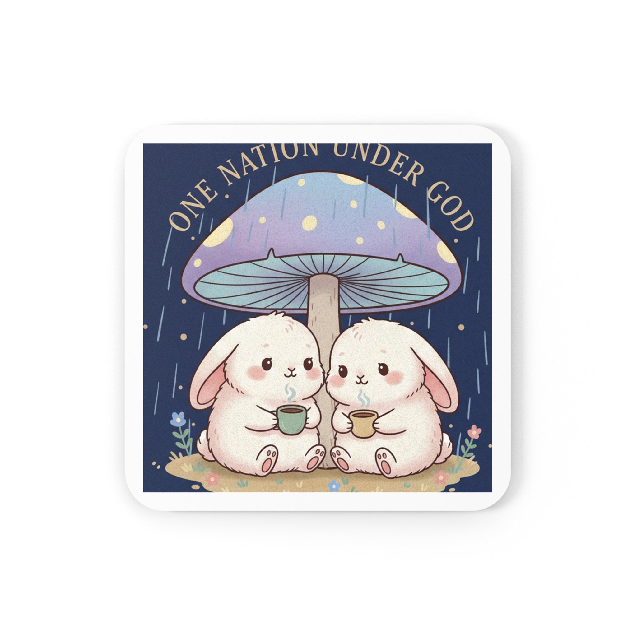 Two Cute Bunnies Cork Coaster – One Nation Under God