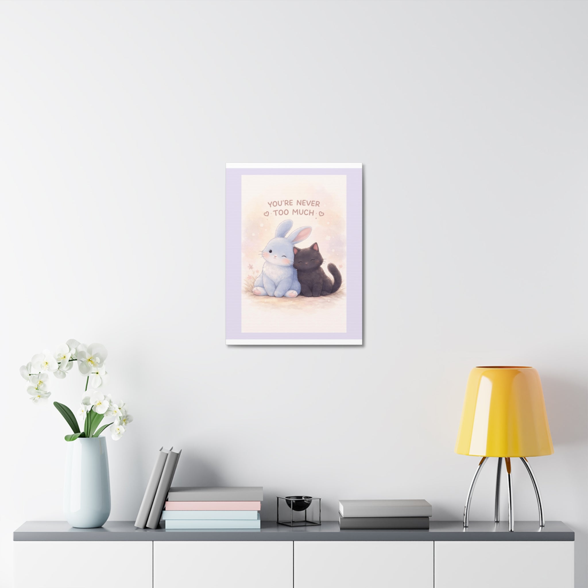 "YOU'RE NEVER TOO MUCH" Black Cat Canvas | College Girl Gift | Fashion | KayKay Classics