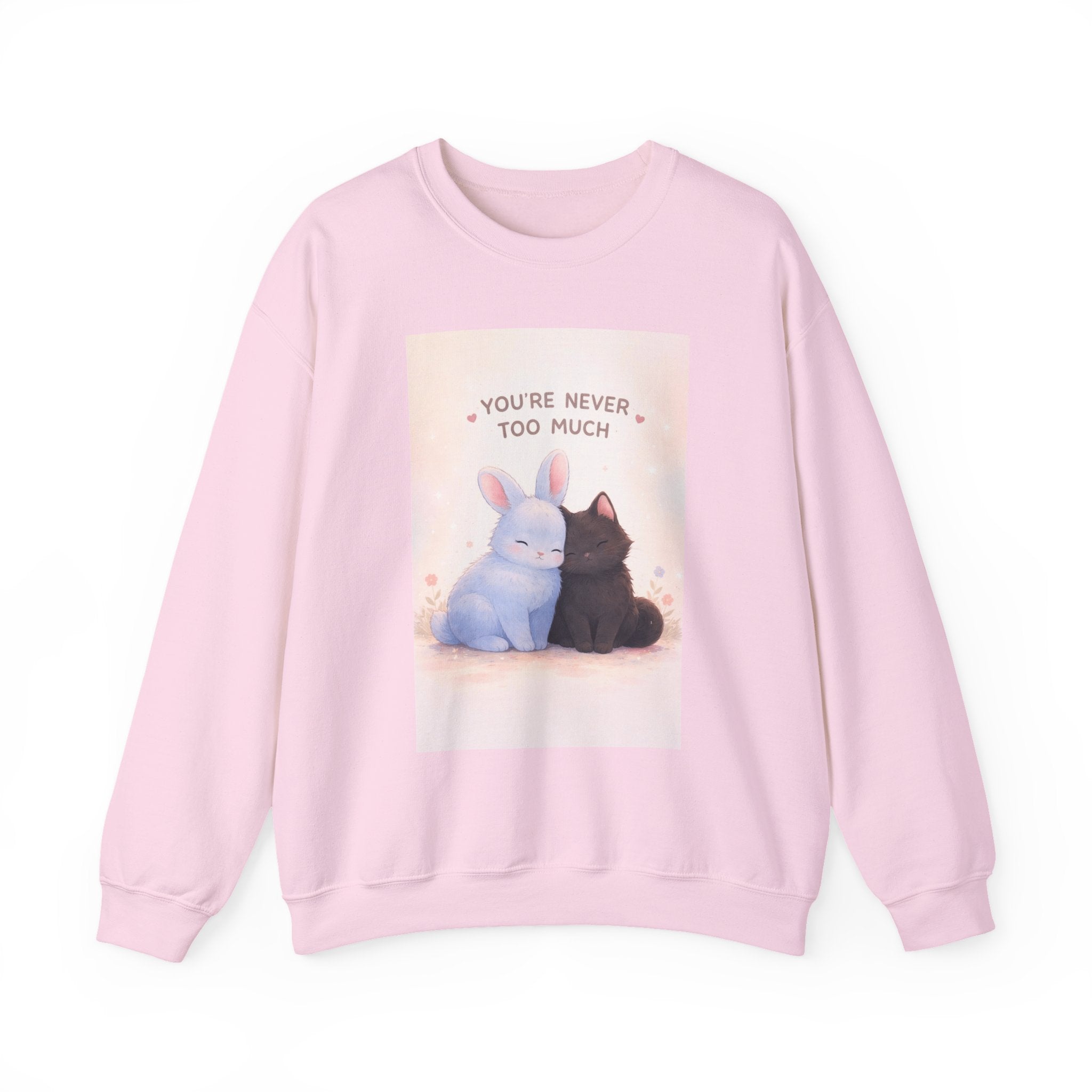 "YOU'RE NEVER TOO MUCH" Black Cat Crewneck | College Girl Gift | Fashion | KayKay Classics
