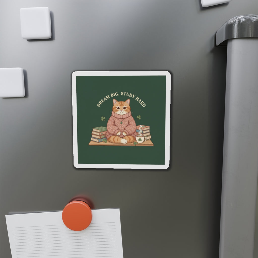 Cat Die-Cut Magnet – Dream Big, Study Hard