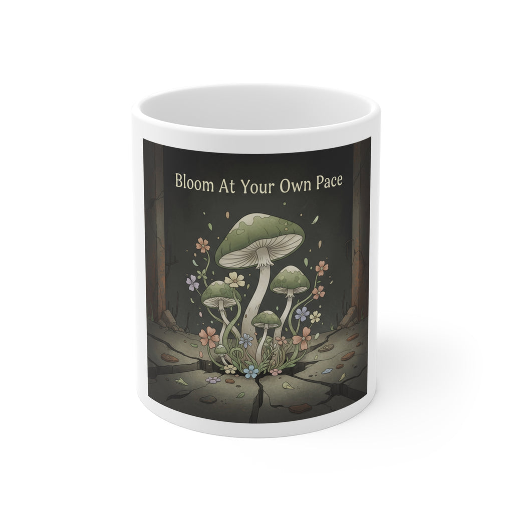 Bloom at Your Own Pace Black cat Mug 11oz