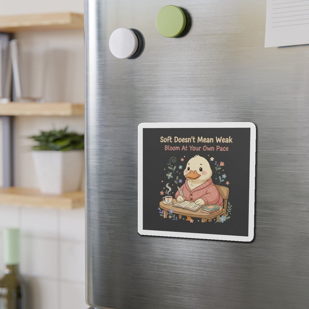 Duck In A Cardigan Die-Cut Magnet – Soft Doesnt Mean Weak Bloom at Your Own