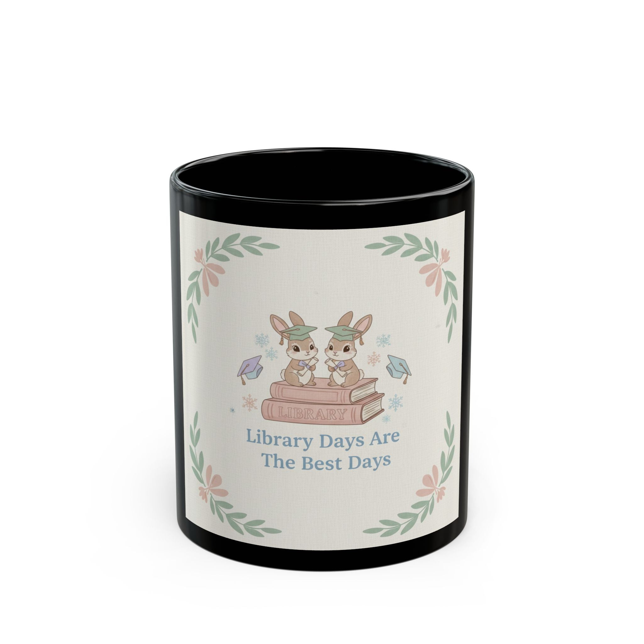 Library Days Are The Best Days Rabbits Black Mug 11oz