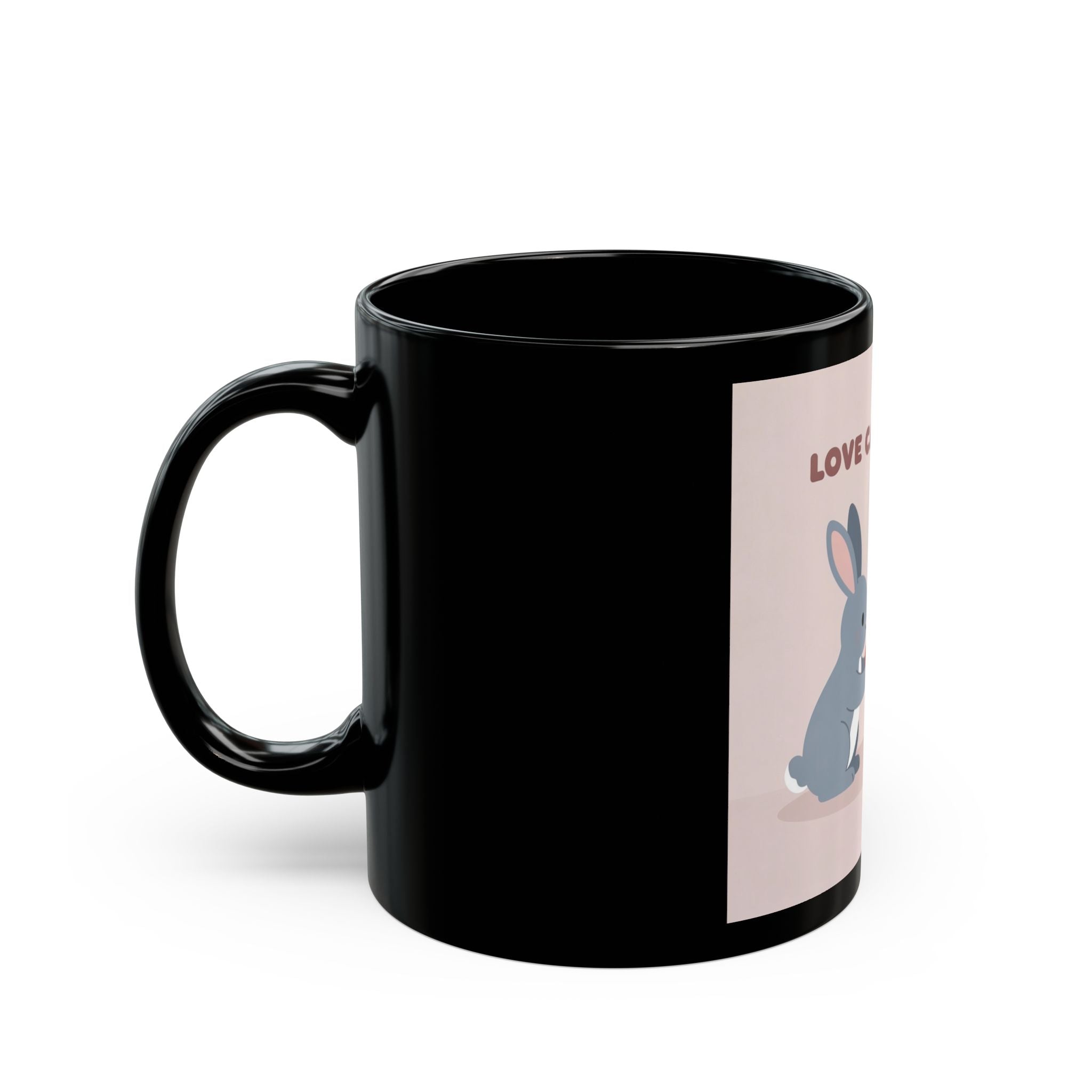 LOVE CAN BE SOFT Rabbit, cat Black Mug 11oz