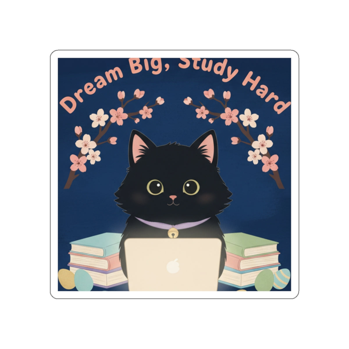 Black Cat Die-Cut Sticker – Dream Big Study Hard