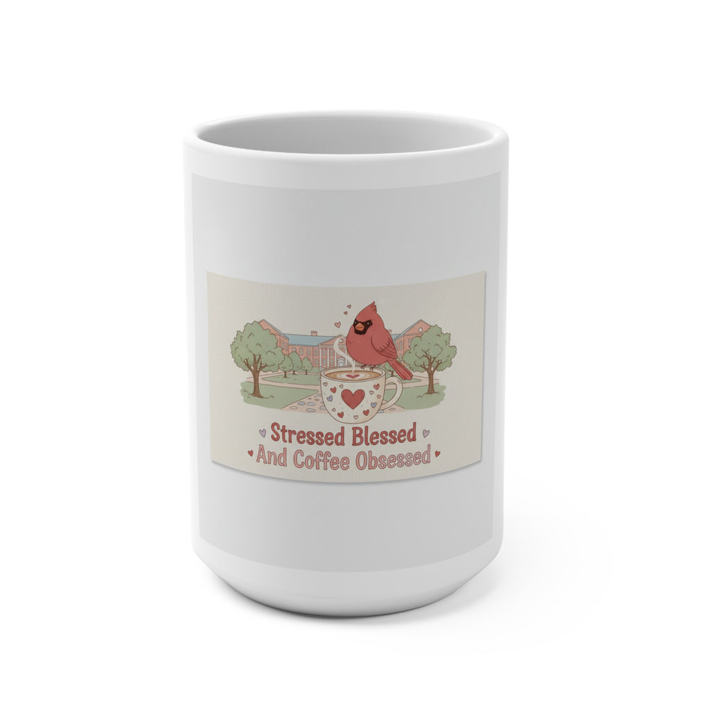 Stressed Blessed And Coffee Obsessed Cardinal Mug 15oz
