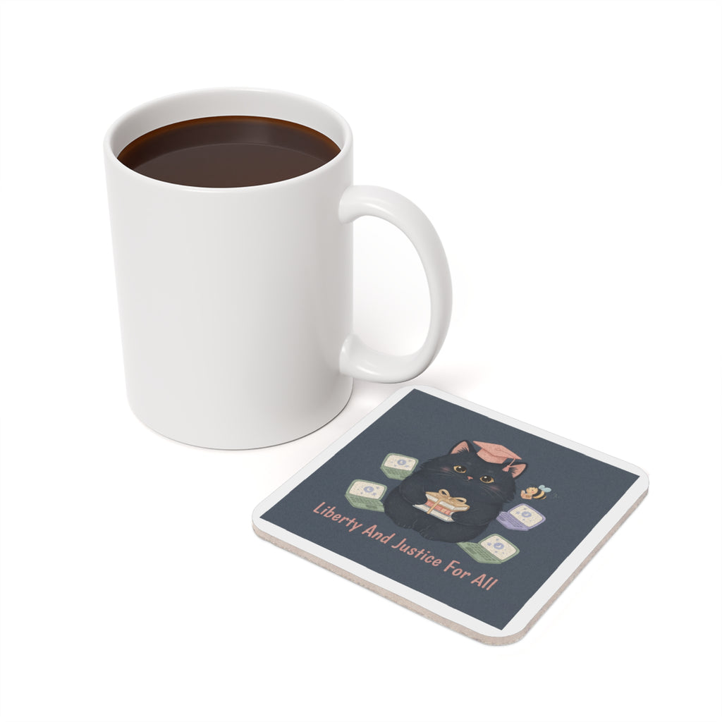 Black Cat Cork Coaster – Liberty and Justice for All