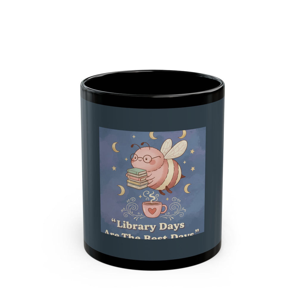 Bee Black Mug 11oz – Library Days Are the Best Days