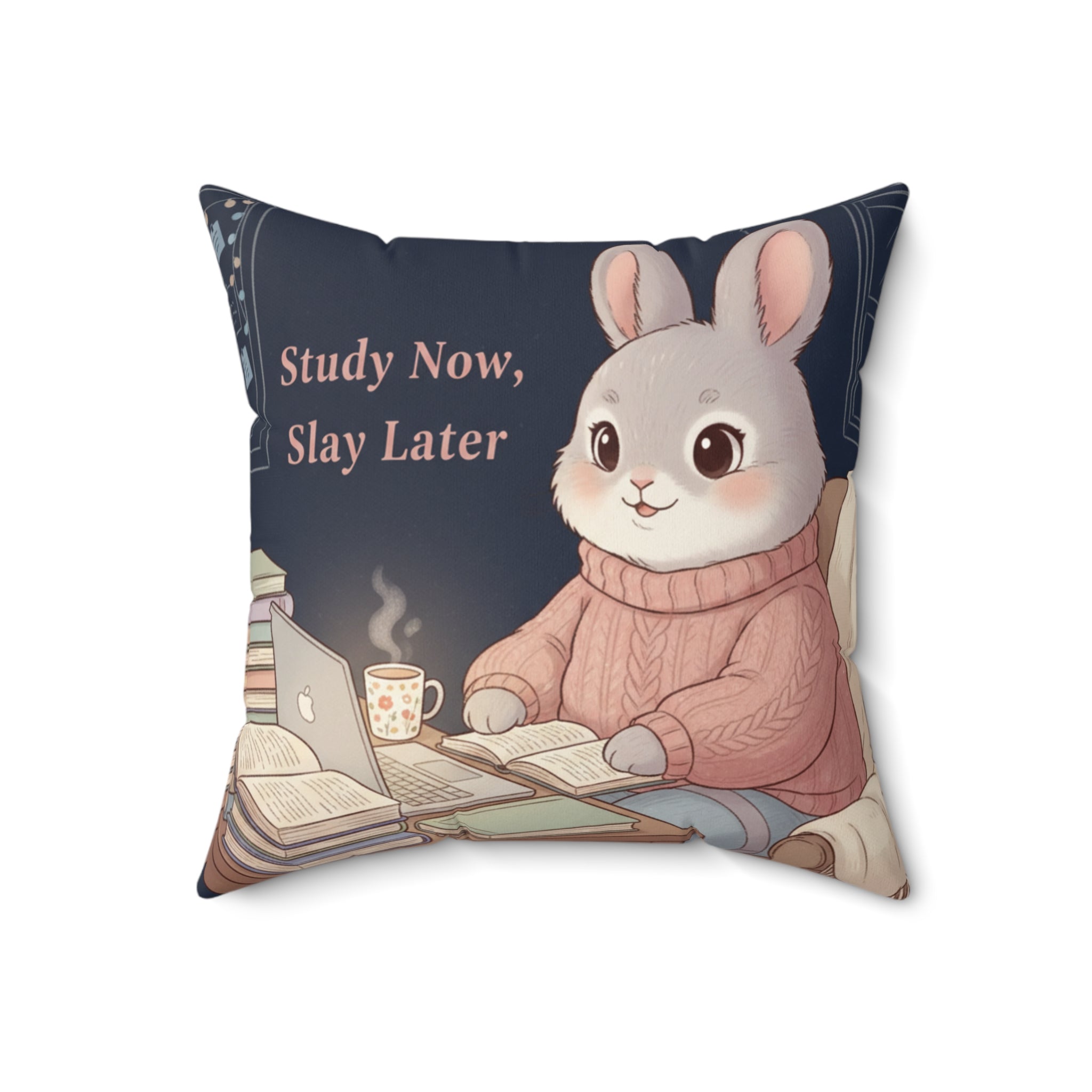 Rabbit Square Pillow – Study Now, Slay Later