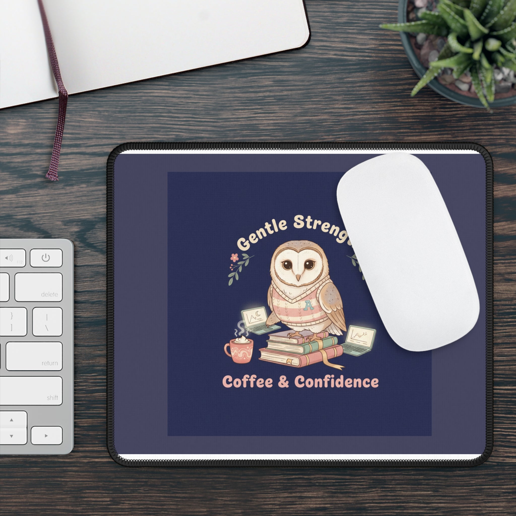 Owl Mouse Pad – Gentle Strength Coffee Confidence
