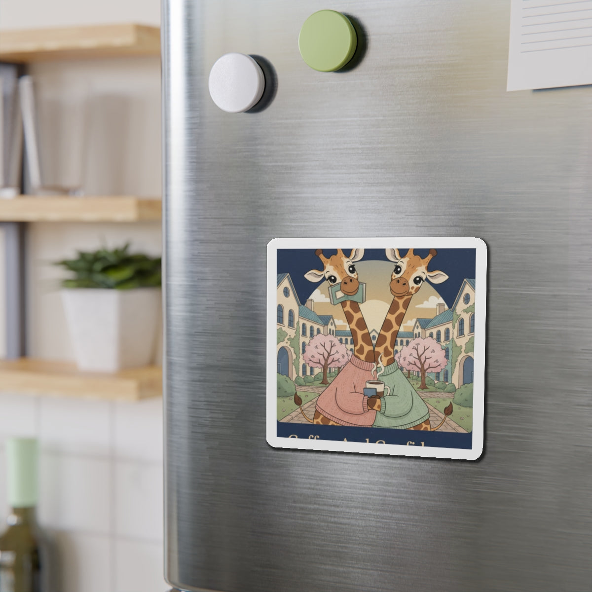 Giraffes Die-Cut Magnet – Coffee and Confidence