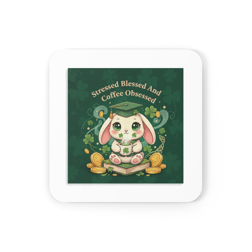 Rabbit Cork Coaster – Stressed Blessed and Coffee Obsessed