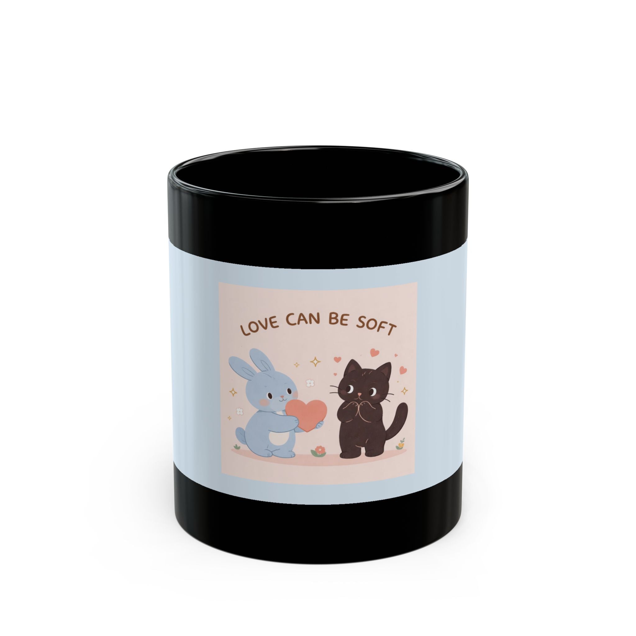 "LOVE CAN BE SOFT" Black Cat Black Mug | College Girl Gift | Fashion | KayKay Classics