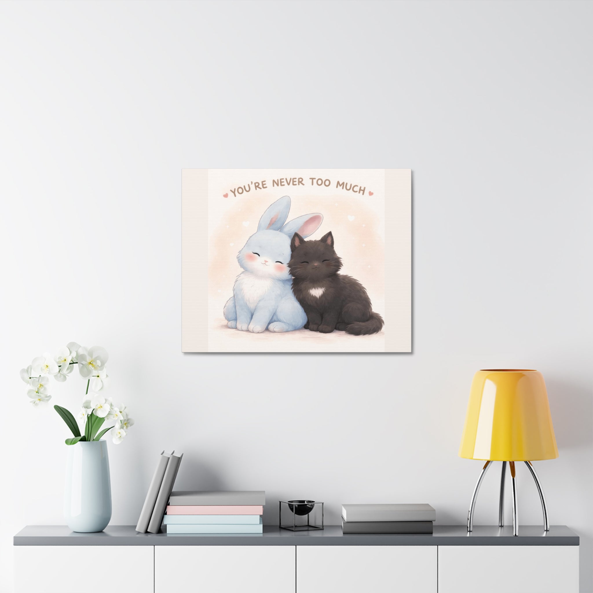 "YOU'RE NEVER TOO MUCH" Black Cat Canvas | College Girl Gift | Fashion | KayKay Classics