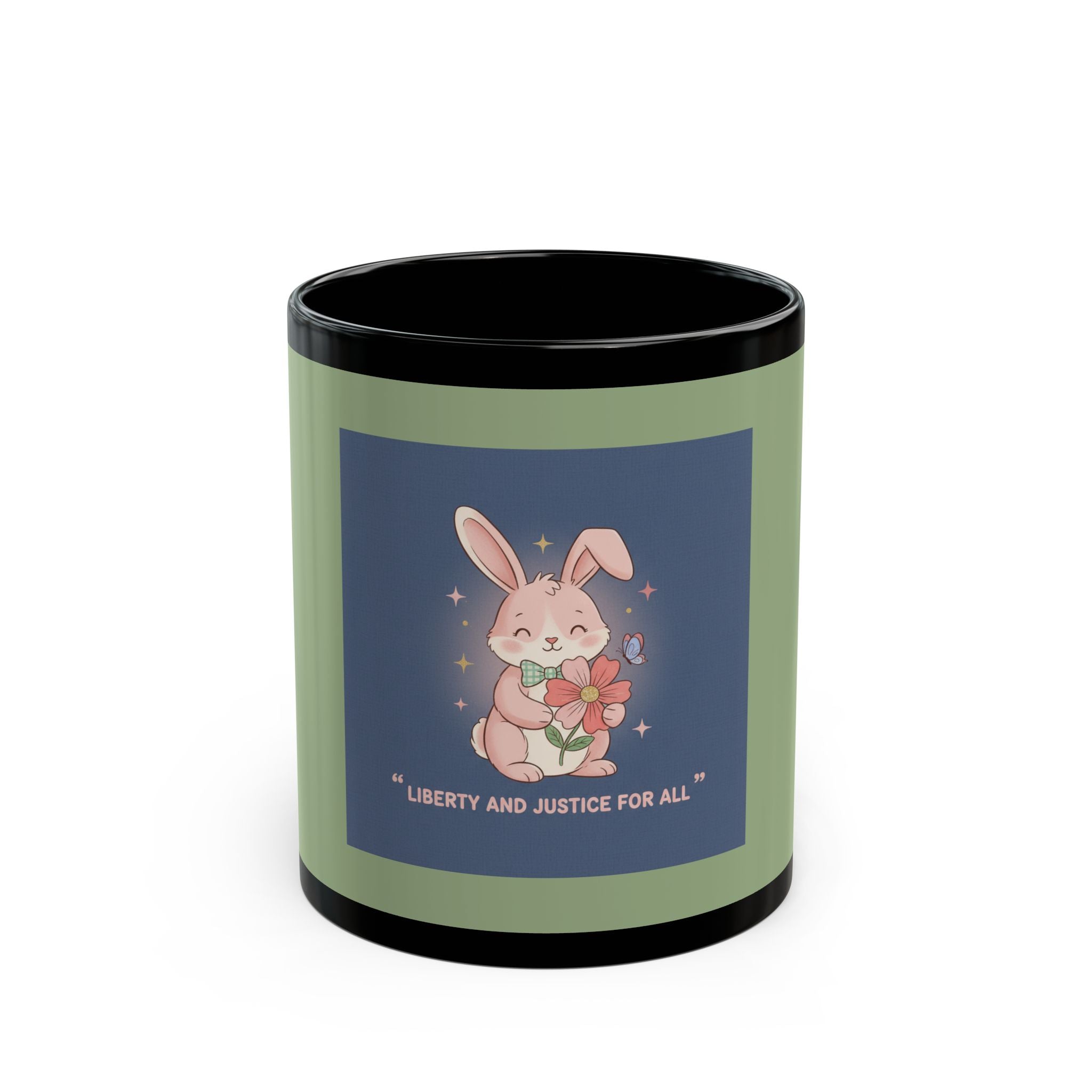 Rabbit Black Mug 11oz – Liberty and Justice for All