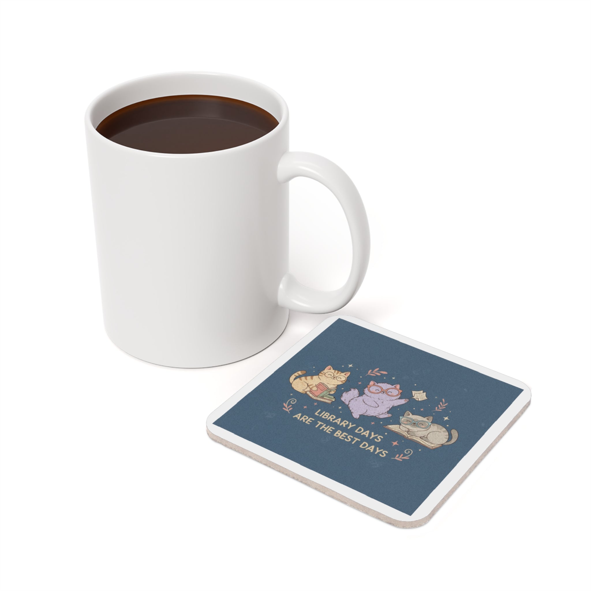 Cats With Glasses Cork Coaster – Library Days Are the Best Days