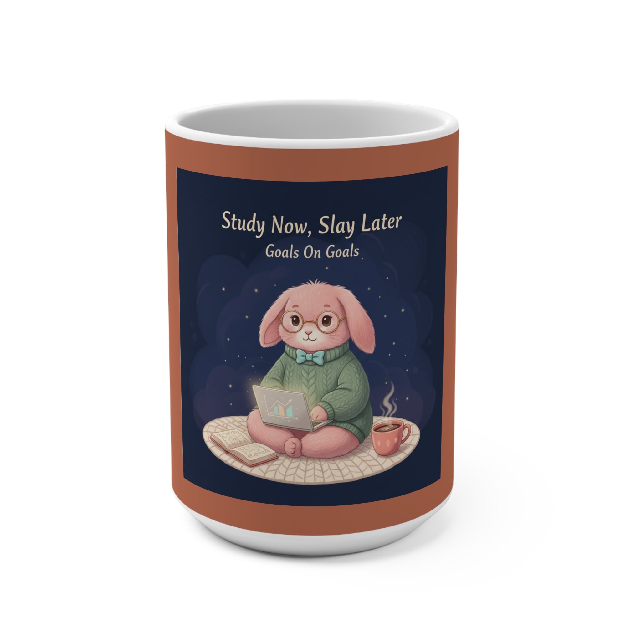 Rabbit Mug 15oz – Study Now, Slay Later. Goals on Goals
